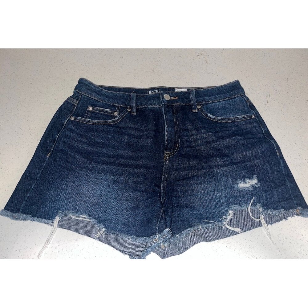 Time And Tru Womens Size 8 32X3 Shorty Shorts Jean Cotton Distressed High Rise